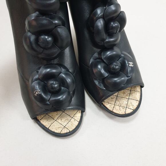 Chanel Camellia Open Toe Booties Sz.38.5 - Picture 4 of 8